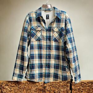 KUHL Men's M Sherpa Lined Blue Plaid Snap Front Shirt/Shaket w/ Pockets